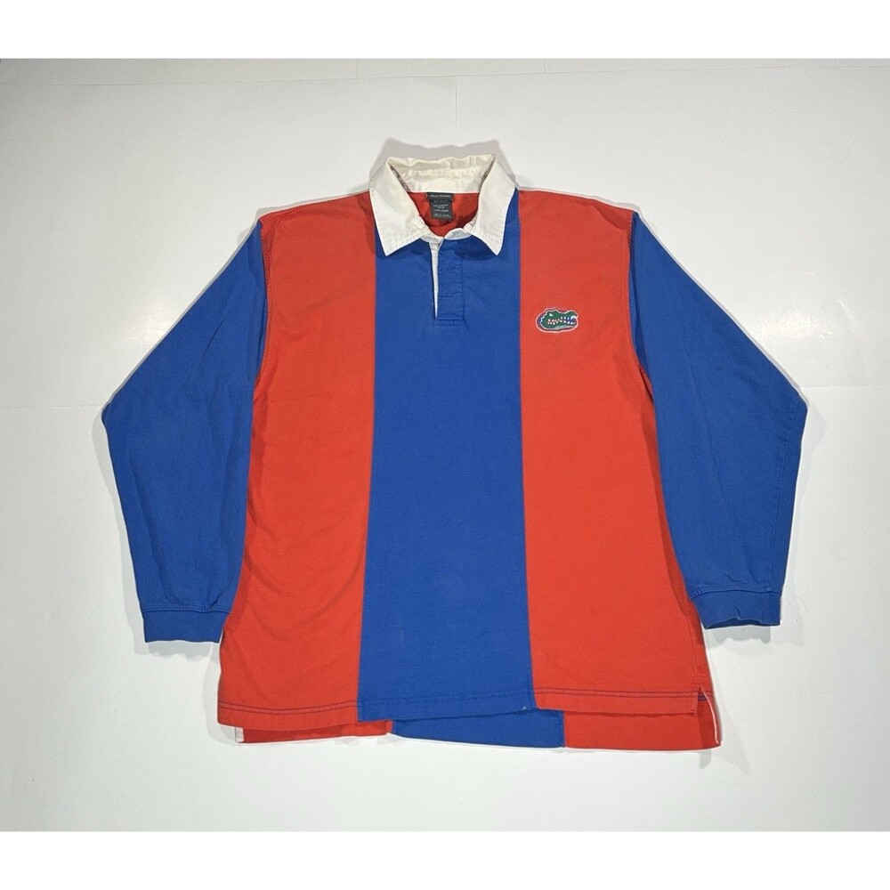 Vintage 90s Florida Gators Rugby Style Striped Polo Long Sleeve Shirt Size Large